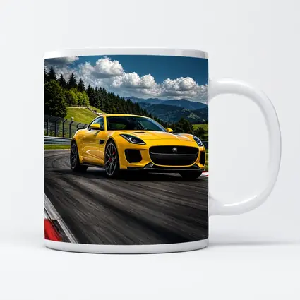 Yellow Jaguar F-Type Racing on Track