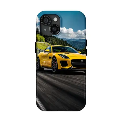 Yellow Jaguar F-Type Racing on Track