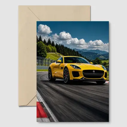 Yellow Jaguar F-Type Racing on Track