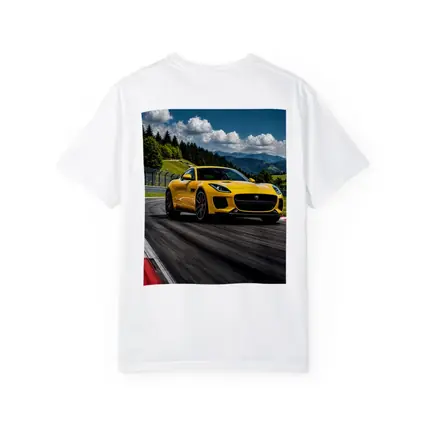 Yellow Jaguar F-Type Racing on Track