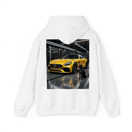 Yellow Mercedes AMG GT Black Labrador Garage