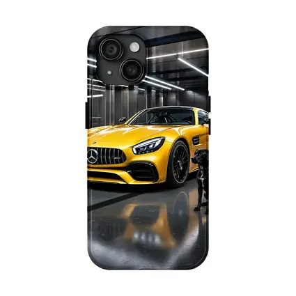 Yellow Mercedes AMG GT Black Labrador Garage