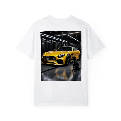 Yellow Mercedes AMG GT Black Labrador Garage