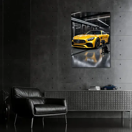 Yellow Mercedes AMG GT Black Labrador Garage