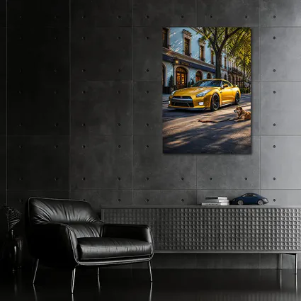 Gold Nissan GT-R Sports Car Street Dog