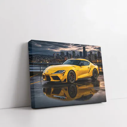 Yellow Toyota Supra City Night Reflection