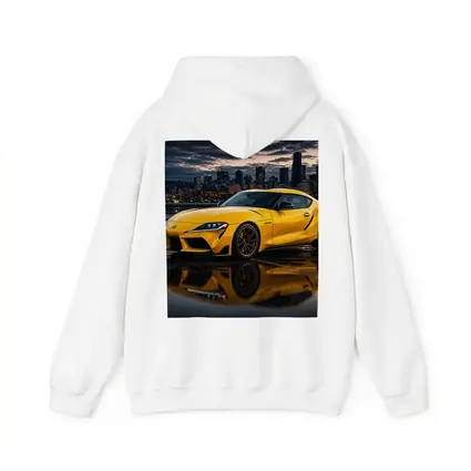Yellow Toyota Supra City Night Reflection
