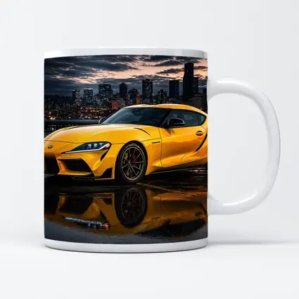 Yellow Toyota Supra City Night Reflection