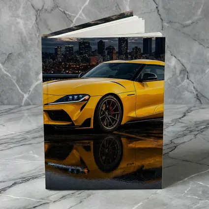 Yellow Toyota Supra City Night Reflection