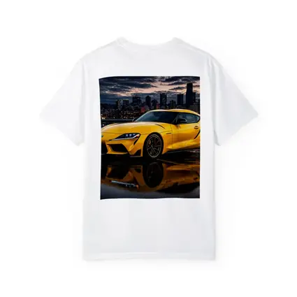 Yellow Toyota Supra City Night Reflection
