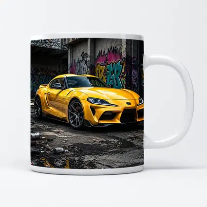 Yellow Toyota Supra Parked Urban Graffiti Street