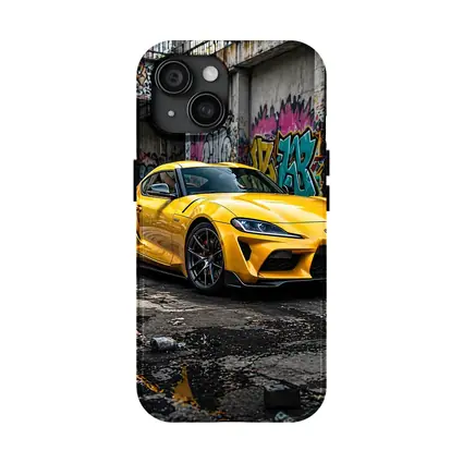 Yellow Toyota Supra Parked Urban Graffiti Street
