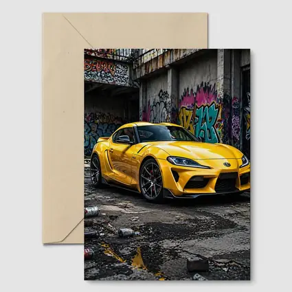 Yellow Toyota Supra Parked Urban Graffiti Street