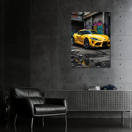 Yellow Toyota Supra Parked Urban Graffiti Street