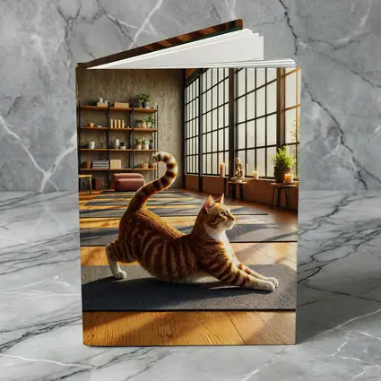 Orange Tabby Cat Stretching in Yoga Studio