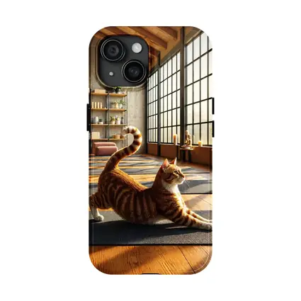 Orange Tabby Cat Stretching in Yoga Studio