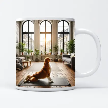 Golden Retriever Sitting on Yoga Mat Interior