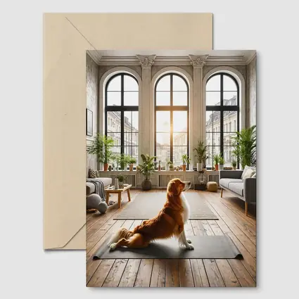 Golden Retriever Sitting on Yoga Mat Interior