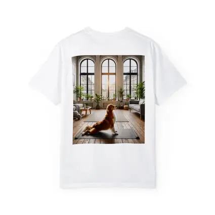 Golden Retriever Sitting on Yoga Mat Interior
