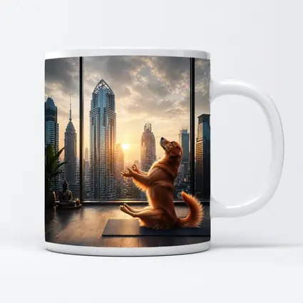 Golden Retriever Doing Yoga City Skyline