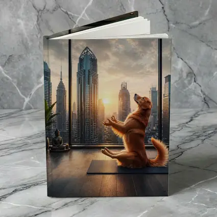 Golden Retriever Doing Yoga City Skyline