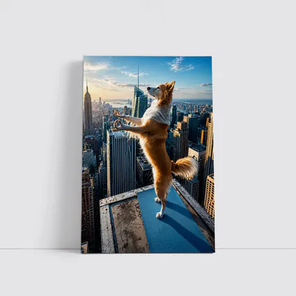 Border Collie Doing Yoga City Skyline