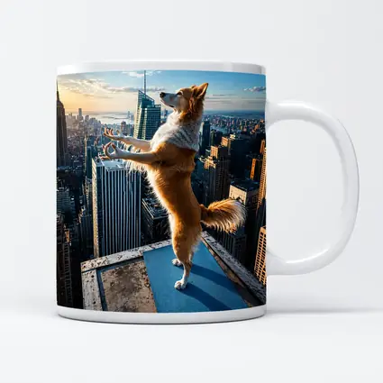 Border Collie Doing Yoga City Skyline
