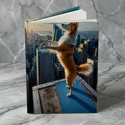 Border Collie Doing Yoga City Skyline