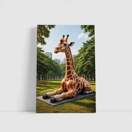 Giraffe Resting On Mat In Park