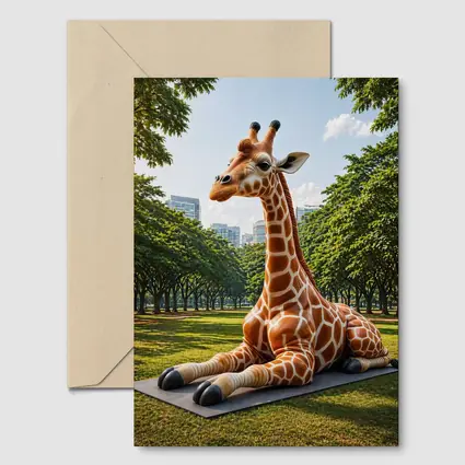Giraffe Resting On Mat In Park
