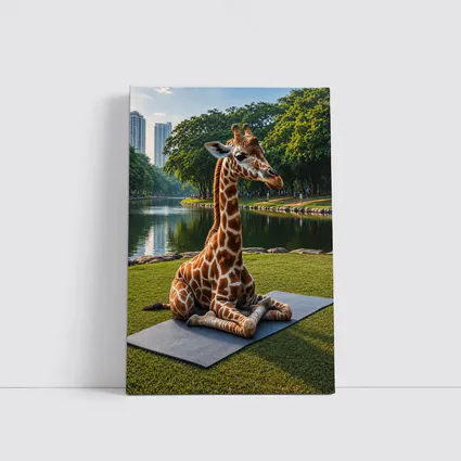 Giraffe Sitting on Yoga Mat Park