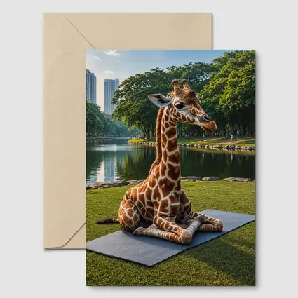 Giraffe Sitting on Yoga Mat Park
