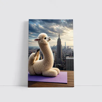 Alpaca Doing Yoga New York Skyline
