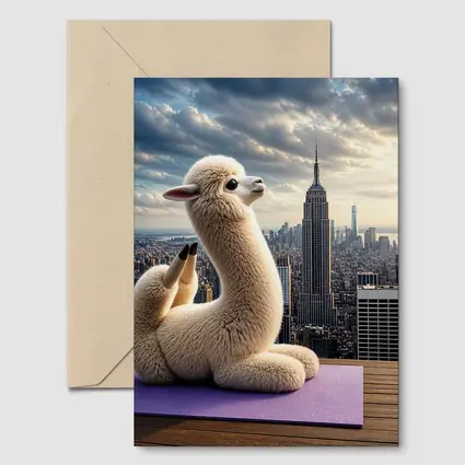Alpaca Doing Yoga New York Skyline