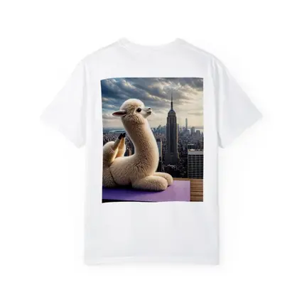 Alpaca Doing Yoga New York Skyline