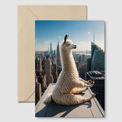 Llama Meditating On New York City Rooftop