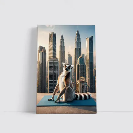 Ring Tailed Lemur Yoga City Skyline
