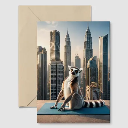 Ring Tailed Lemur Yoga City Skyline
