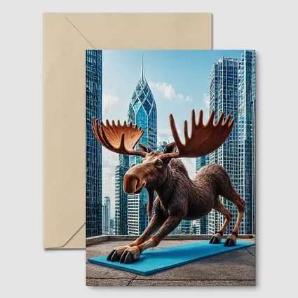 Moose Doing Yoga City Skyscraper Background