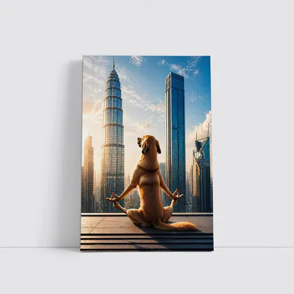 Meditating Dog Yoga City Skyline