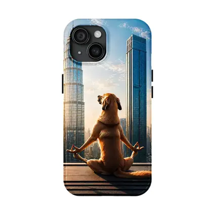 Meditating Dog Yoga City Skyline