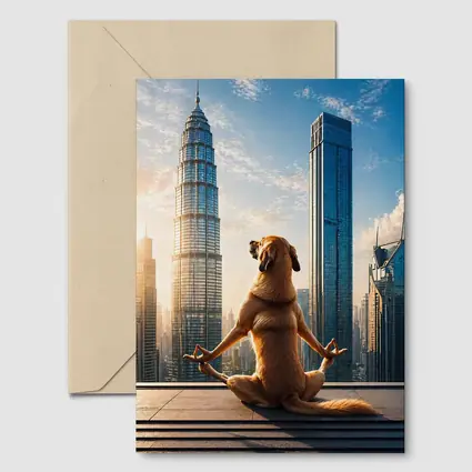 Meditating Dog Yoga City Skyline