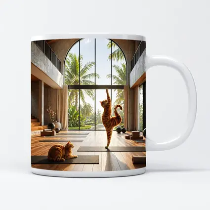 Orange Tabby Cats Practicing Yoga Studio