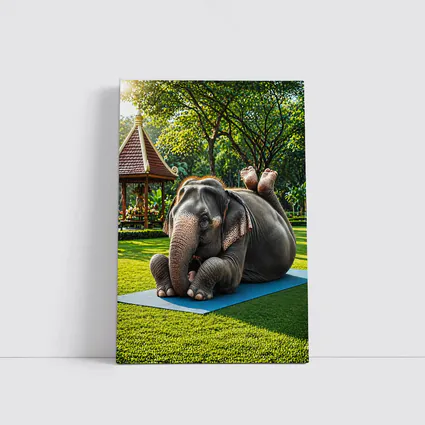 Elephant Doing Yoga On Green Park Mat