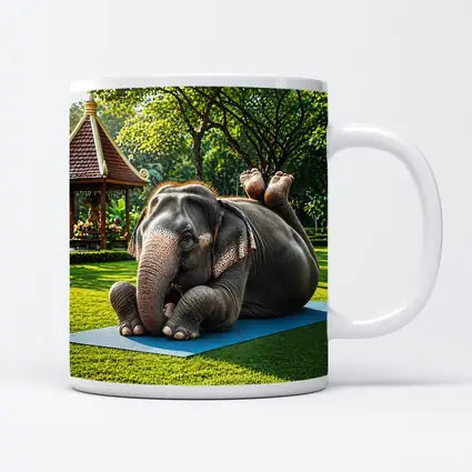 Elephant Doing Yoga On Green Park Mat