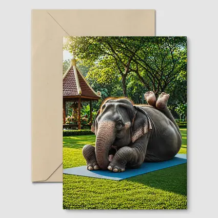 Elephant Doing Yoga On Green Park Mat