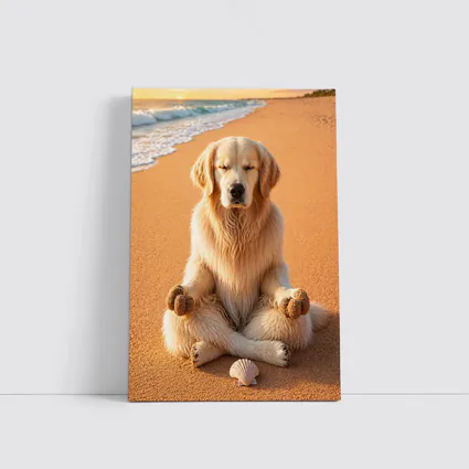 Golden Retriever Meditating on Sunny Beach
