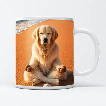 Golden Retriever Meditating on Sunny Beach