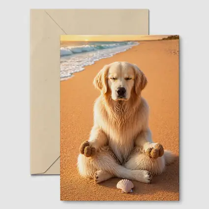 Golden Retriever Meditating on Sunny Beach