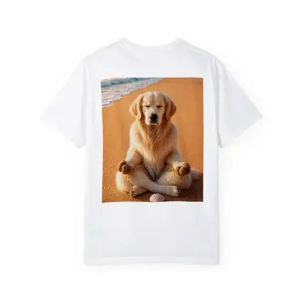 Golden Retriever Meditating on Sunny Beach